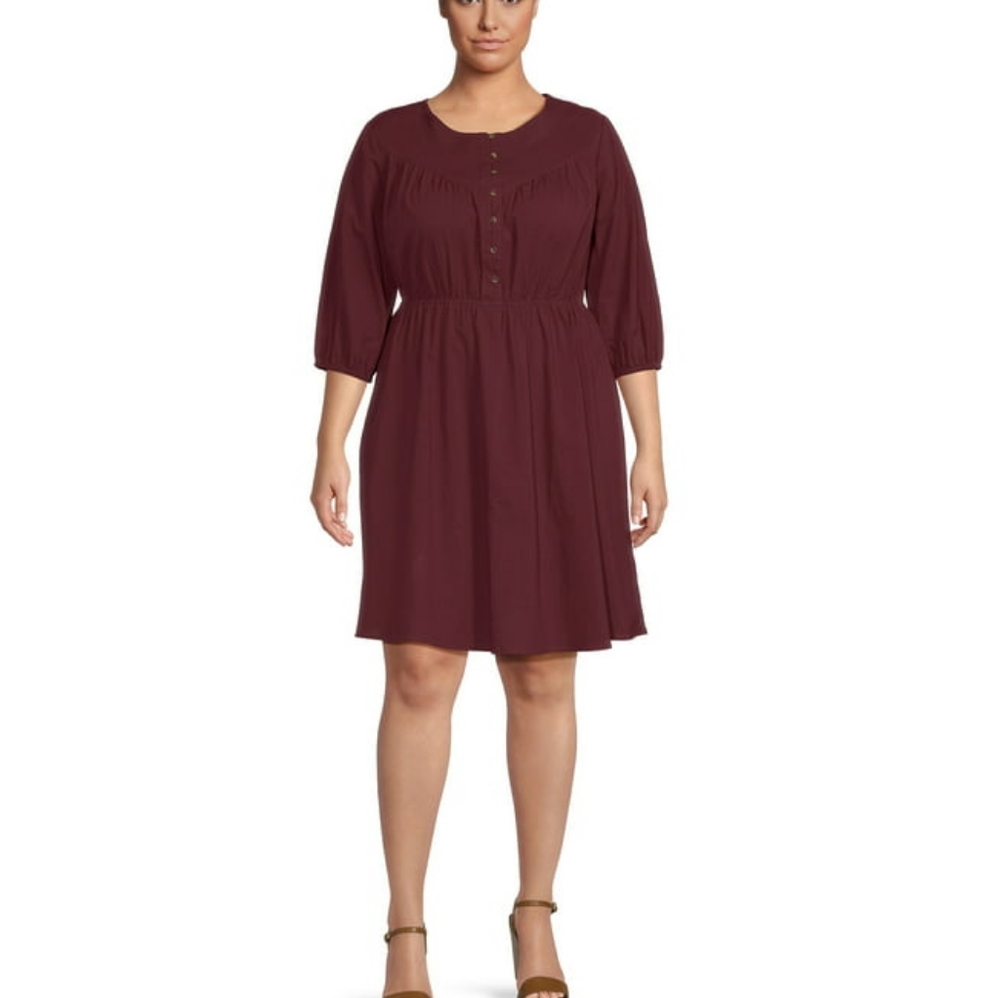Terra & Sky Women's Plus Size Button Front Dress